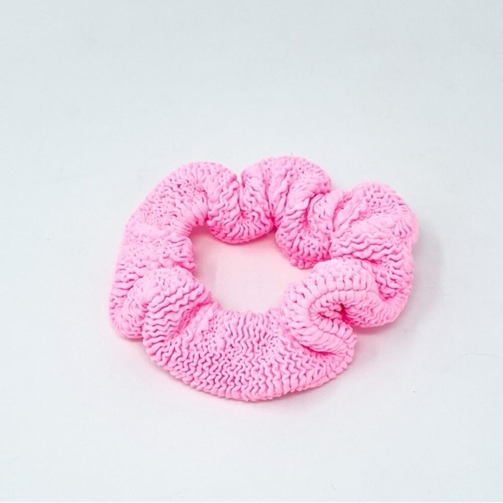 Hunza G Scrunch Crinkle Scrunchie Set Bubblegum Pink, Lime Green, Orange - Picture 2 of 8